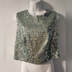City Chic Pale Blue Sequin Crop Top - Women's Size 12